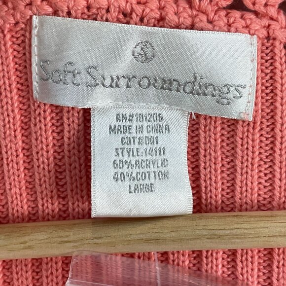 NEW Soft Surroundings Womens Large Coral Crochet Trim Cardigan Sweater Ribbed - Picture 4 of 12